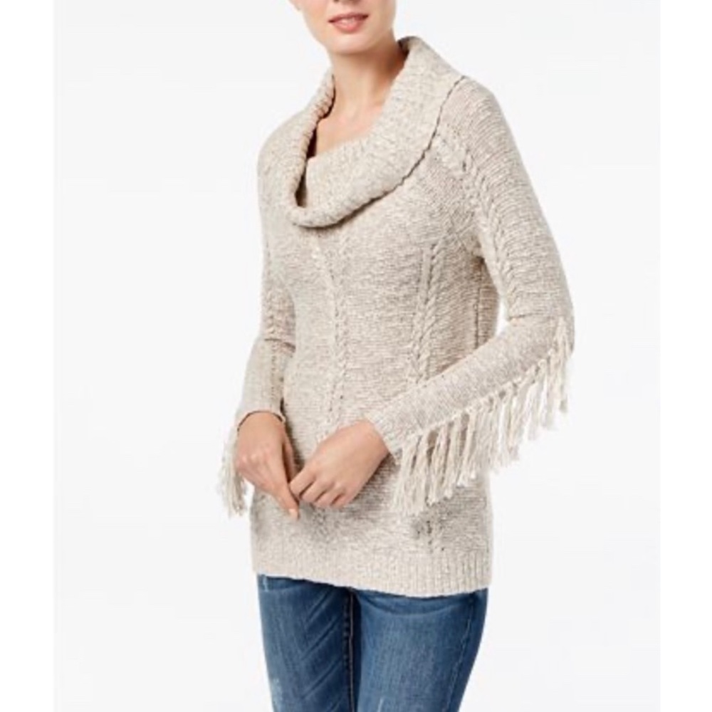 INC Fringe Cowl neck Cotton Sweater Medium EUC